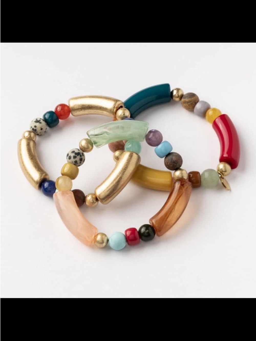 Plunder 2 Set of Multicolor Bead Metal and Gold-Tone Arc Bracelet Trio 6